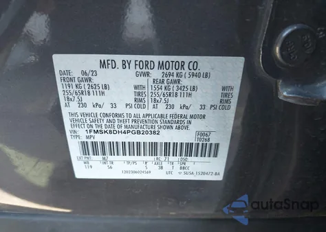 2023 Ford Explorer Xlt z USA, uszkodzony, nr VIN 1FMSK8DH4PGB20382